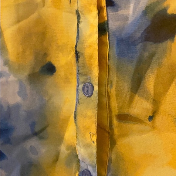 Blue & Yellow Floral Sheer Button Down Long Sleeve - Picture 4 of 6